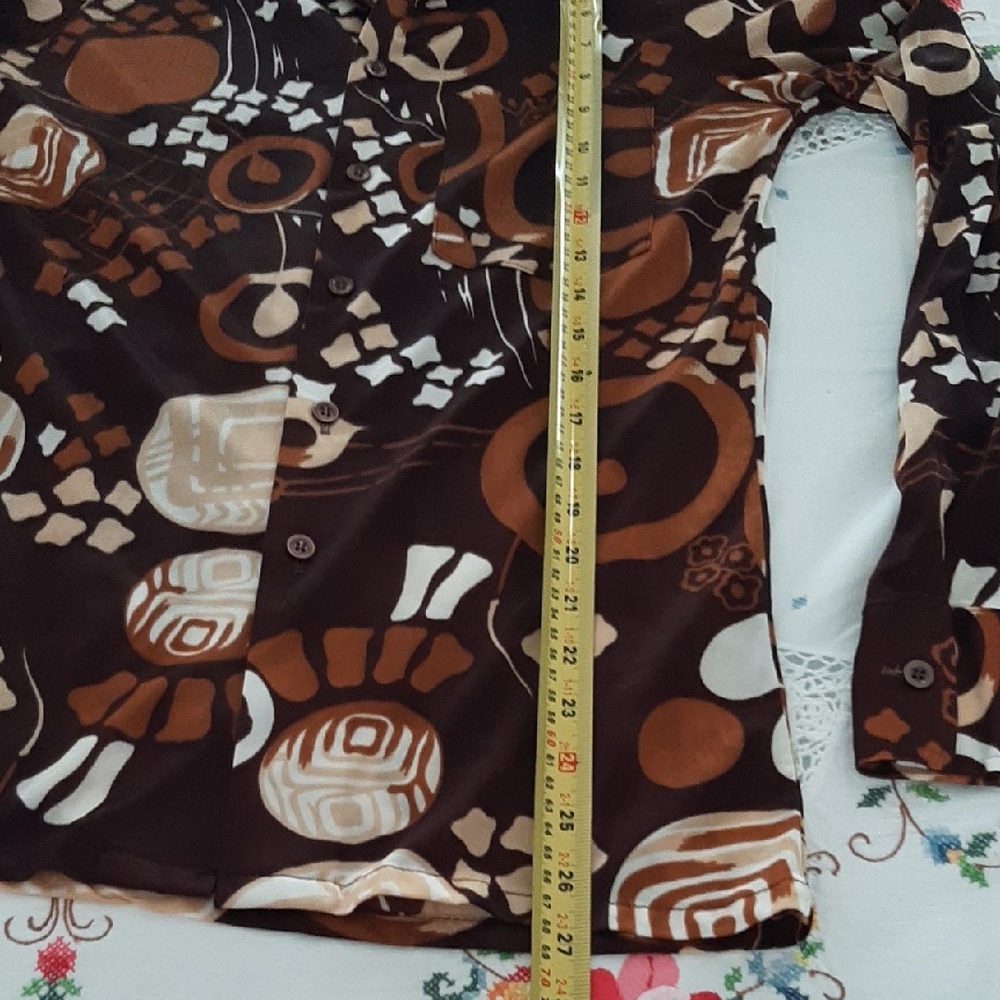 70's☮PAULO CONTI "Mod"VINTAGE Rust & Brown Printed Button-Down MEN'S Shirt Sz M - Picture 10 of 10